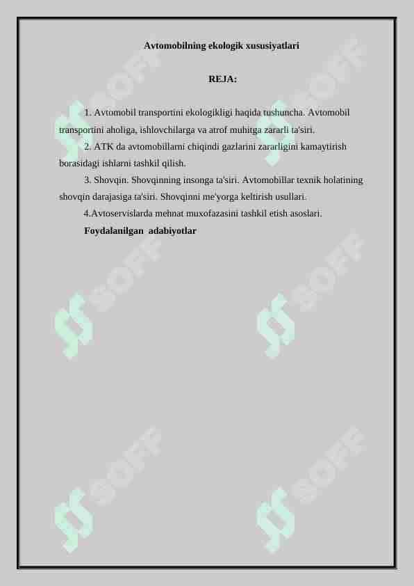 Avtomobilning ekologik xususiyatlari