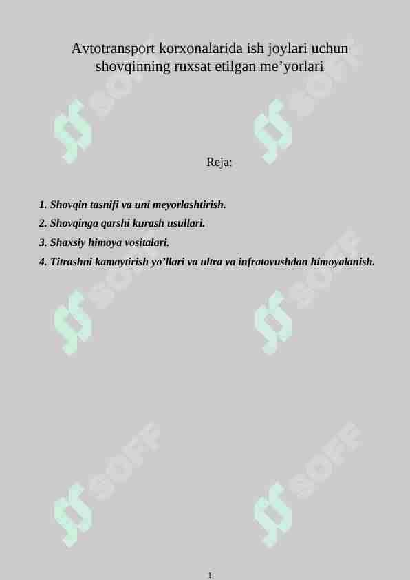 Avtotransport korxonalarida ish joylari uchun shovqinning ruxsat etilgan me’yorlari