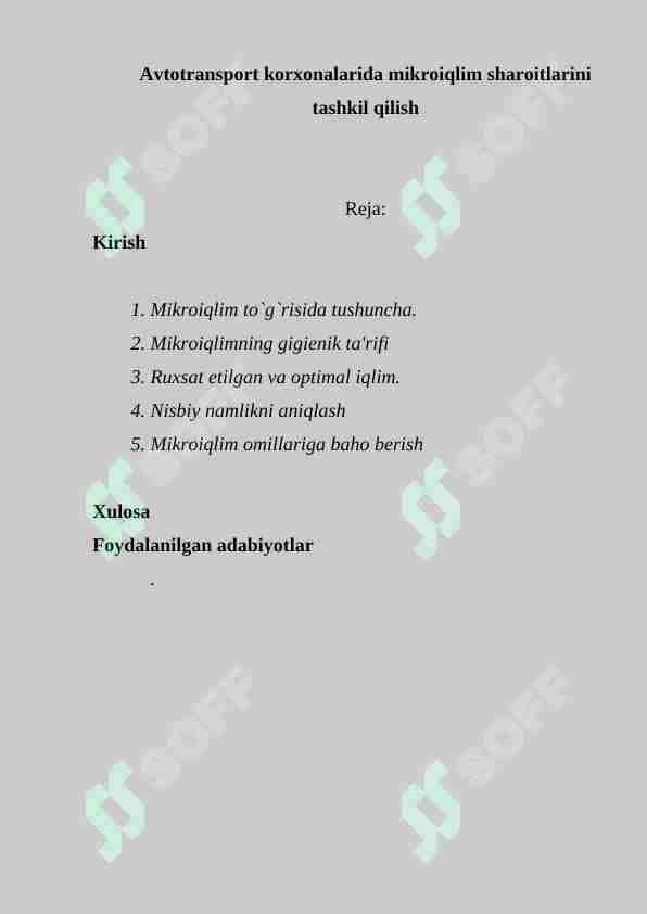 Avtotransport korxonalarida mikroiqlim sharoitlarini tashkil qilish