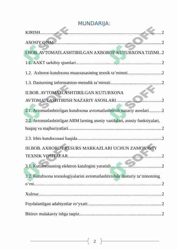 Axborot kutubxona muassasalarini avtomatlashgtirishga mo'ljallangan