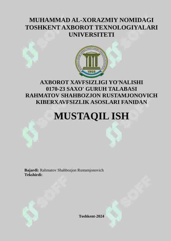 Axborotni ruxsatsiz foydalanishlardan himoyalash