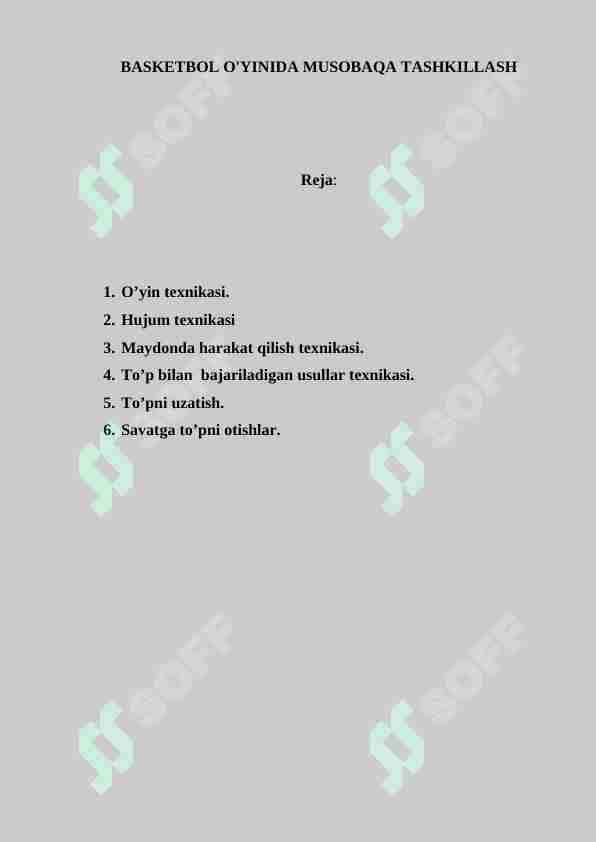 BASKETBOL O'YINIDA MUSOBAQA TASHKILLASH