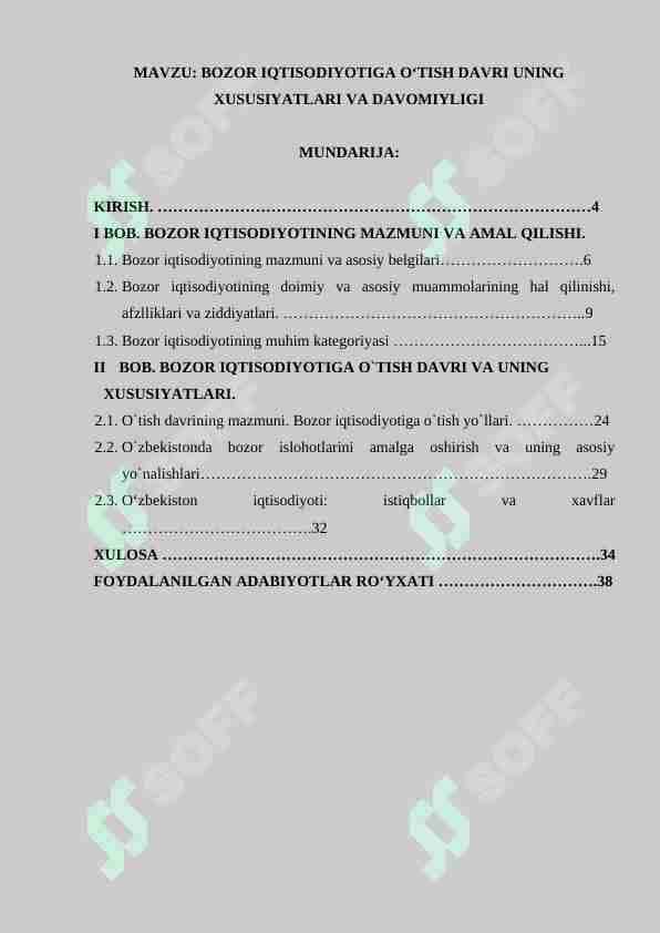 BOZOR IQTISODIYOTIGA O‘TISH DAVRI UNING XUSUSIYATLARI VA DAVOMIYLIGI
