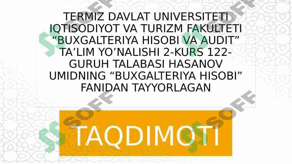 SCHYOTLAR SISTEMASI VA SCHYOTLARNING TURKUMLANISHI