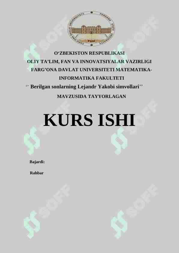 Berilgan sonlarning Lejandr Yakobi simvollari
