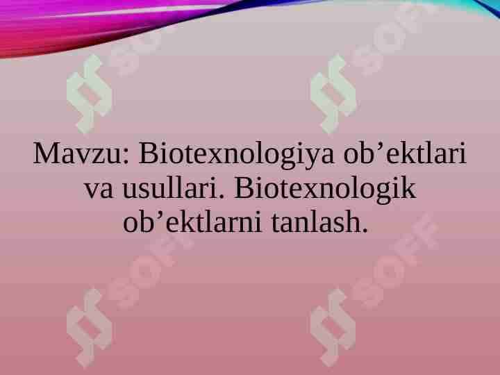 Biotexnologiya ob'ektlari va jarayonlari