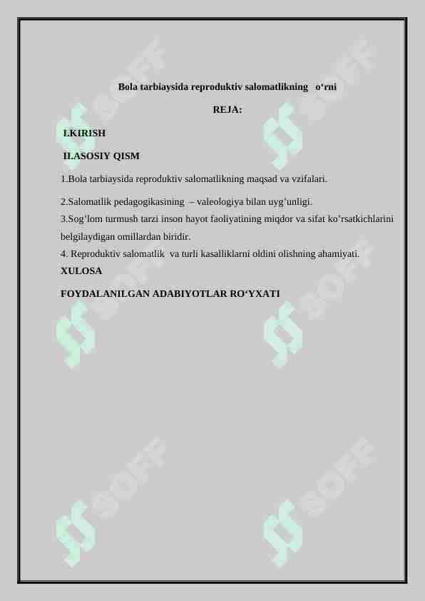Bola tarbiyasida reproduktiv salomatlikning o‘rni