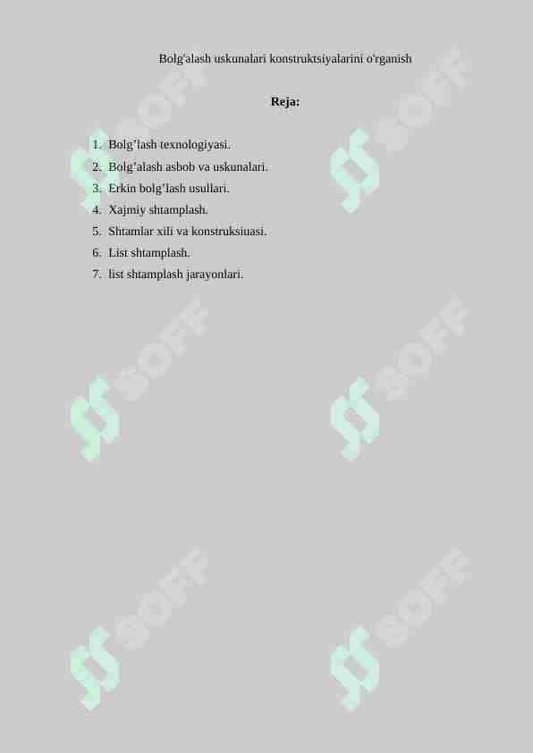 Bolg'alash uskunalari konstruktsiyalarini o'rganish