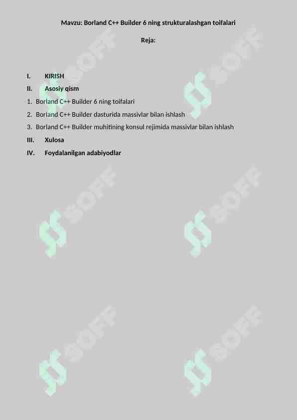 Borland C++ Builder 6 ning strukturalashgan toifalari