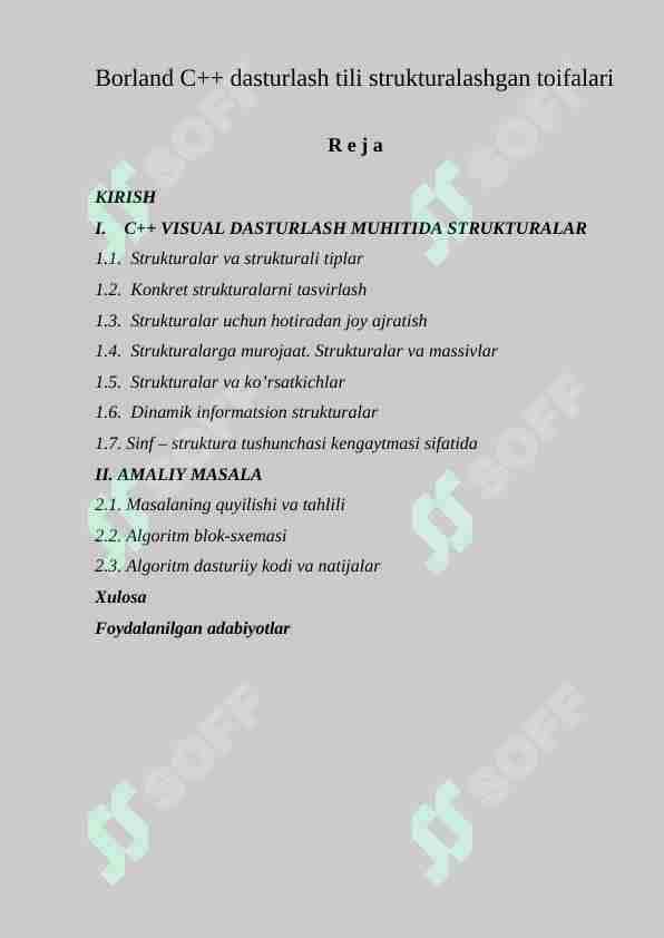 Borland C++ dasturlash tili strukturalashgan toifalari