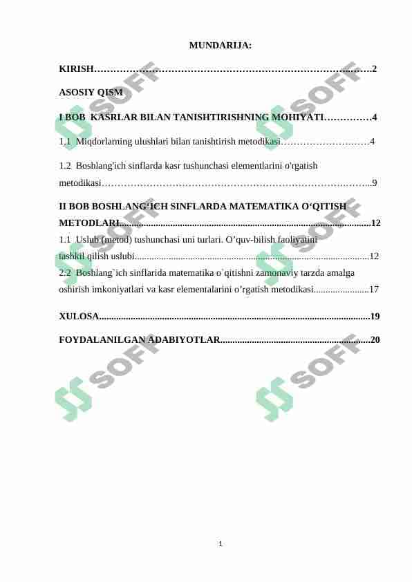 Boshlang`ich matematika nazariyasi va metodikasi.