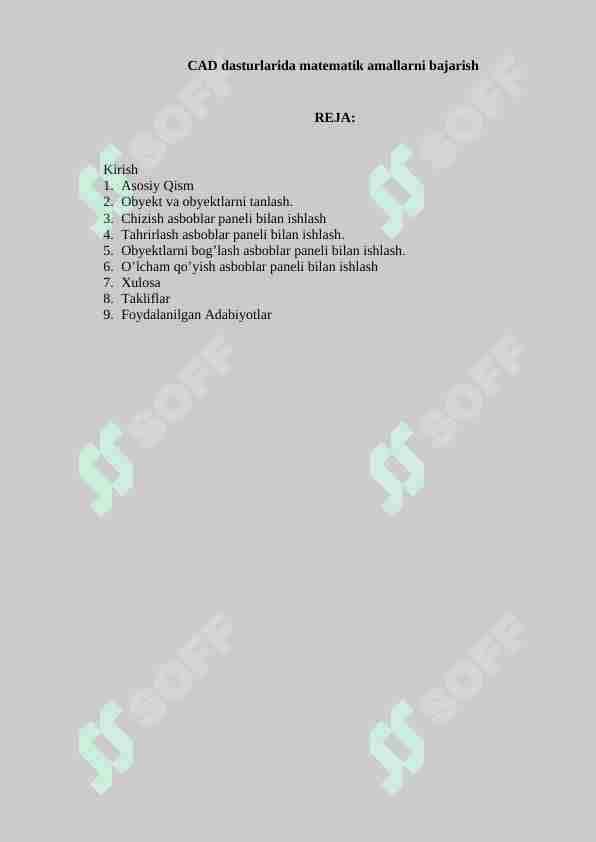 CAD dasturlarida matematik amallarni bajarish