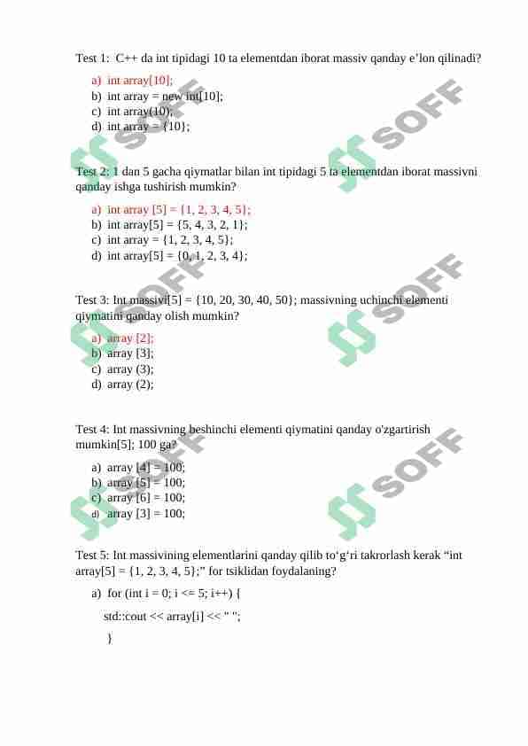 C++ da massivlar 10 ta test