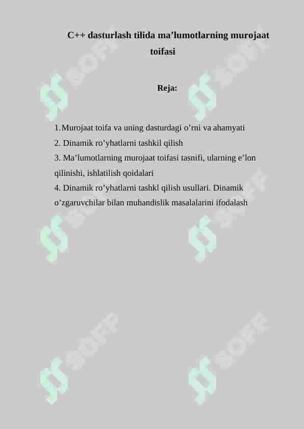 C++ dasturlash tilida ma’lumotlarning murojaat toifasi