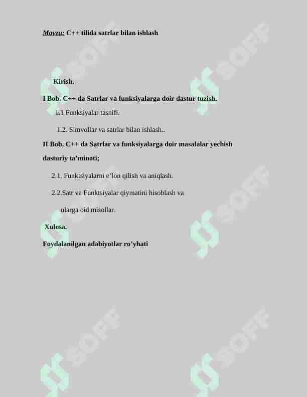 C++ tilida satrlar bilan ishlash