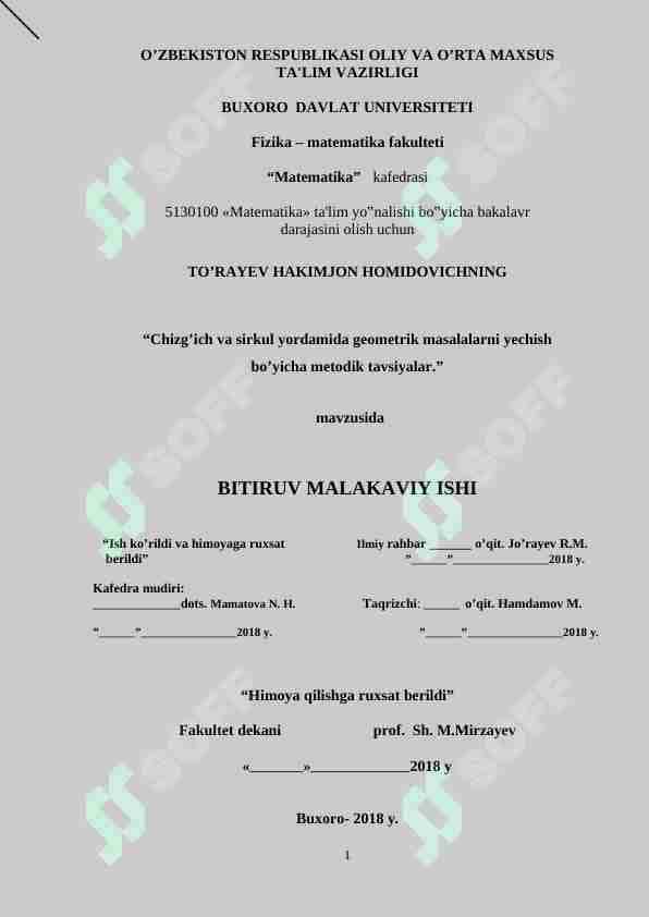 Chizg’ich va sirkul yordamida geometrik masalalarni yechish bo’yicha metodik tavsiyalar