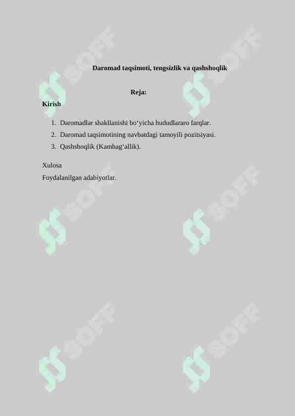 Daromad taqsimoti, tengsizlik va qashshoqlik