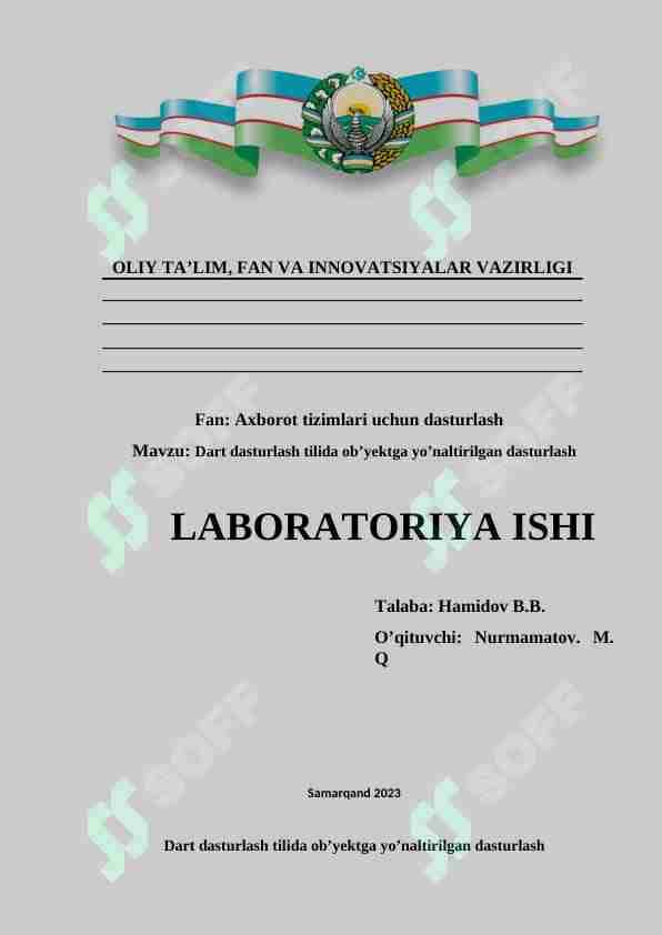 Dart dasturlash tilida ob'yektga yo'naltirilgan dasturlash