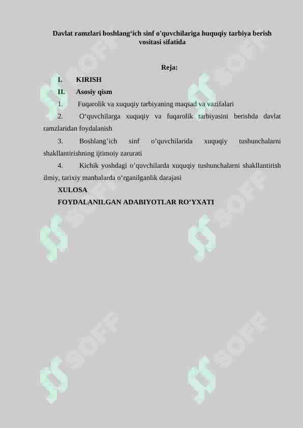 Davlat ramzlari boshlangʻich sinf o'quvchilariga huquqiy tarbiya berish vositasi sifatida