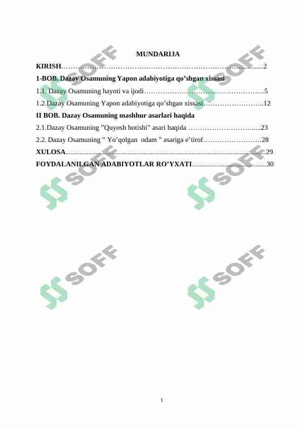 Dazay Osamuning Yapon adabiyotiga qo’shgan xissasi