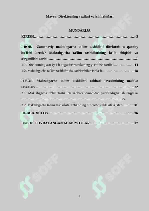 Direktorning vazifasi va ish hajmlari