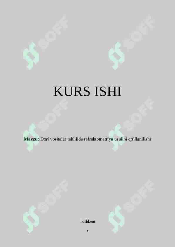 Dori vositalar tahlilida refraktometriya usulini qo’llanilishi