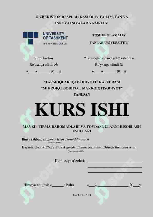 FIRMA DAROMADLARI VA FOYDASI, ULARNI HISOBLASH USULLARI