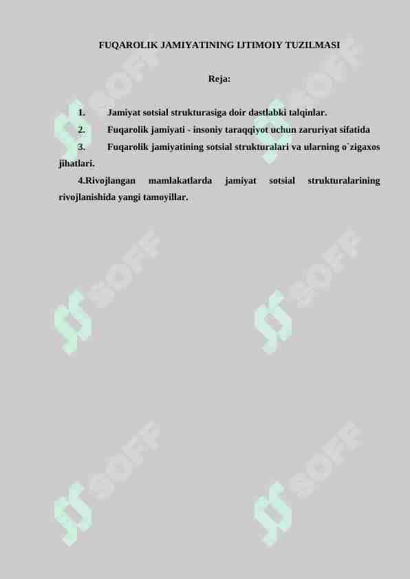 FUQAROLIK JAMIYATINING IJTIMOIY TUZILMASI