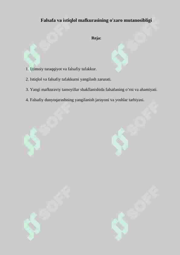 Falsafa va istiqlol mafkurasining o'zaro mutanosibligi