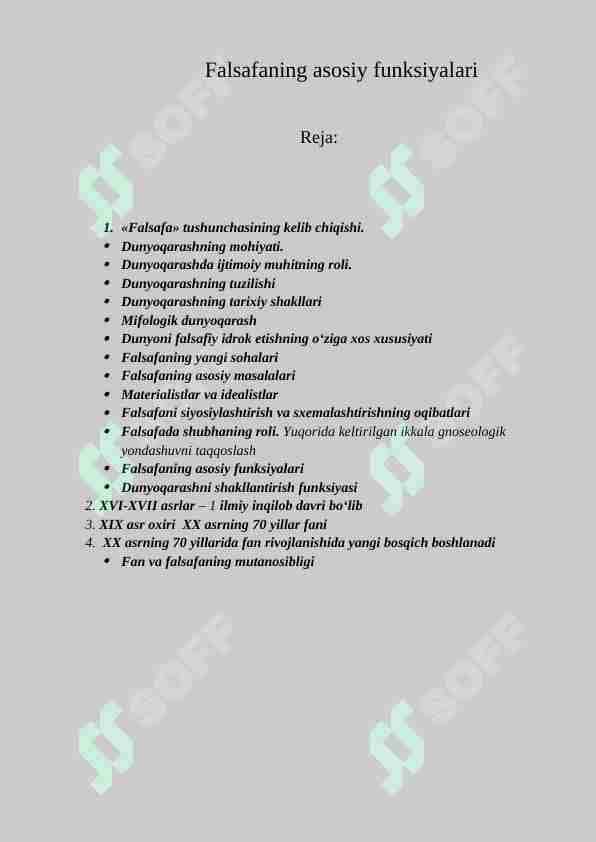 Falsafaning asosiy funksiyalari