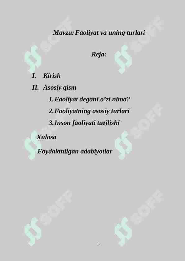 Faoliyat va uning turlari