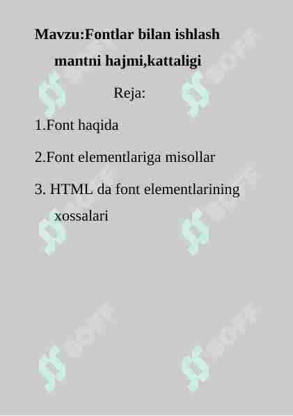 Fontlar bilan ishlash mantni hajmi,kattaligi
