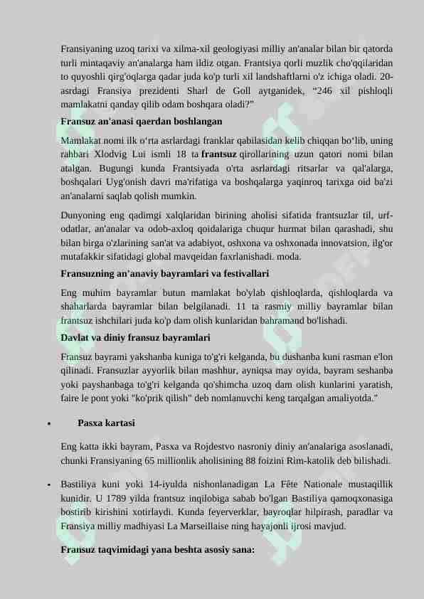 Fransiyaning urf odatlari.