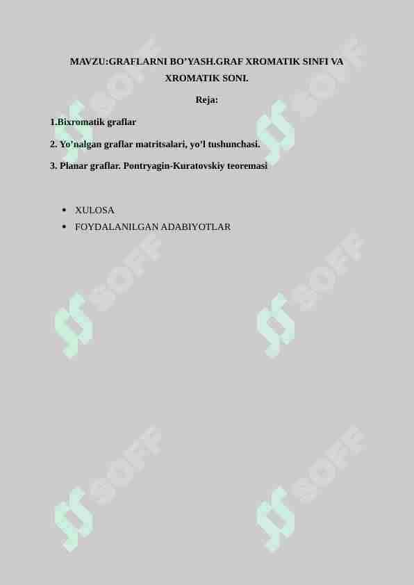 GRAFLARNI BO’YASH.GRAF XROMATIK SINFI VA XROMATIK SONI.