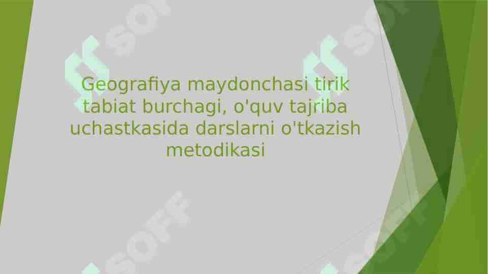 Geografiya maydonchasi tirik tabiat burchagi, o'quv tajriba uchastkasida darslarni o'tkazish metodikasi