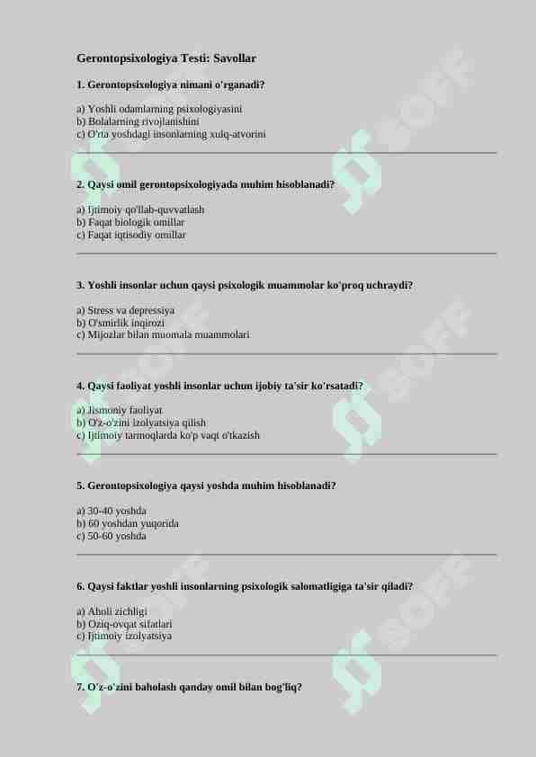 Gerontopsixologiya test 35 ta (javobi bilan)