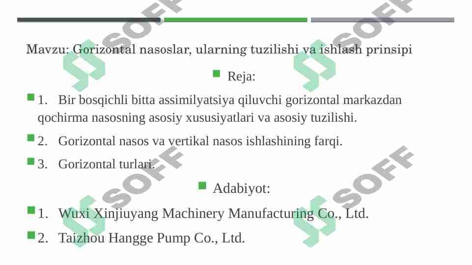 Gorizontal nasoslar, ularning tuzilishi va ishlash prinsipi