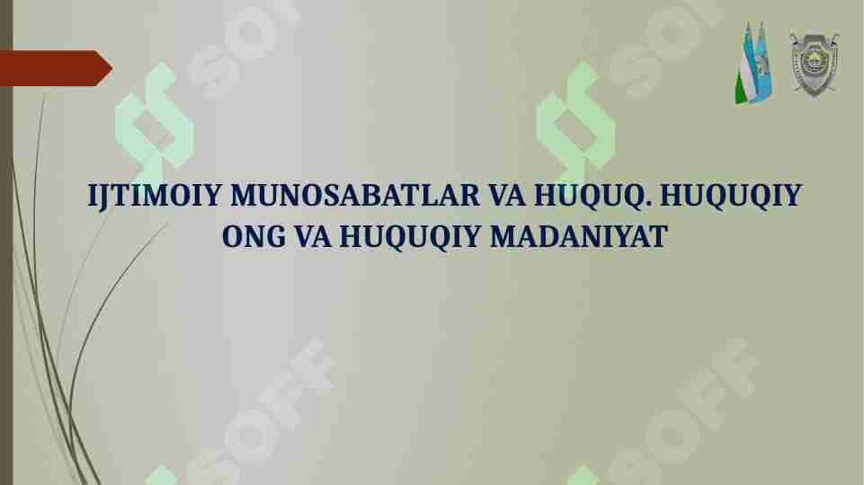IJTIMOIY MUNOSABATLAR VA HUQUQ. HUQUQIY ONG VA HUQUQIY MADANIYAT