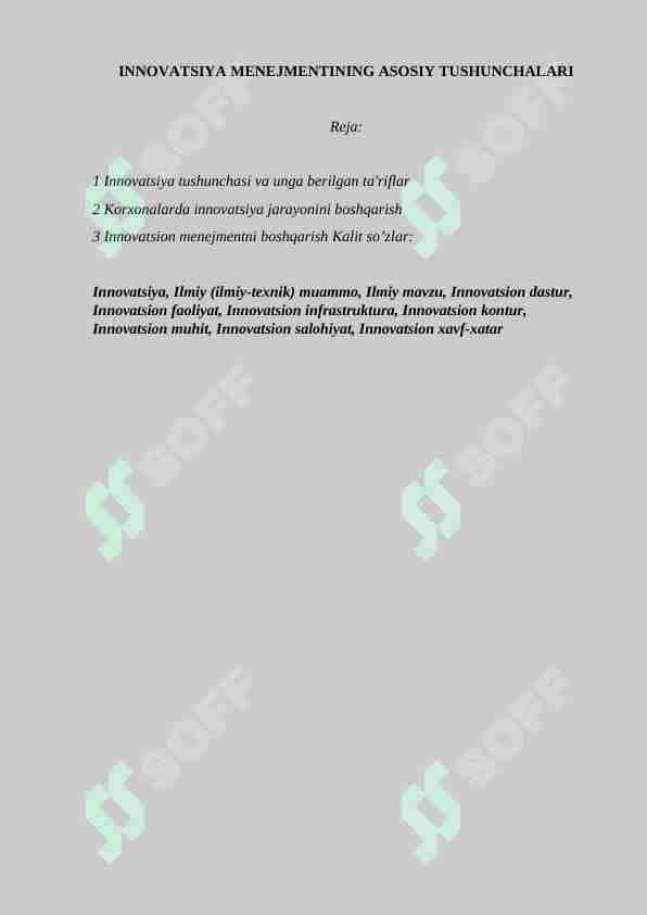 INNOVATSIYA MENEJMENTINING ASOSIY TUSHUNCHALARI