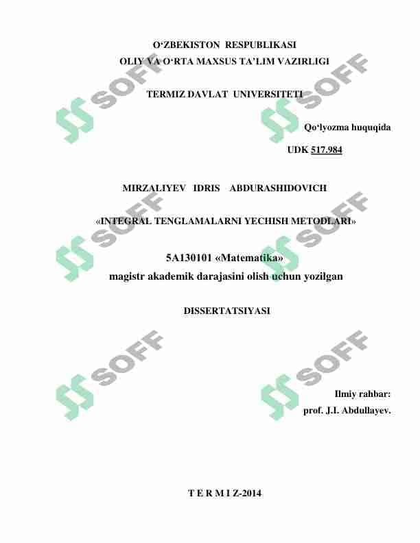 INTEGRAL TENGLAMALARNI YECHISH METODLARI