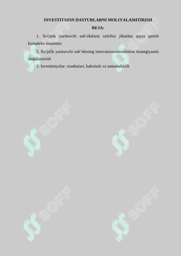 INVESTITSION DASTURLARNI MOLIYALASHTIRISH
