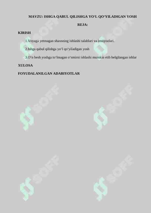 ISHGA QABUL QILISHGA YO‘L QO‘YILADIGAN YOSH