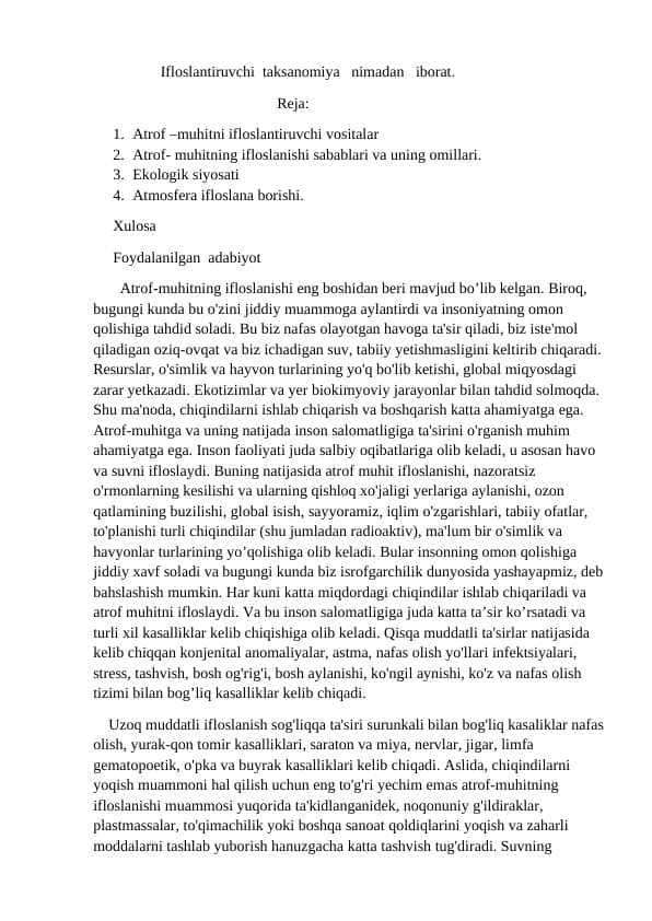 Ifloslantiruvchi taksanomiya nimadan iborat.