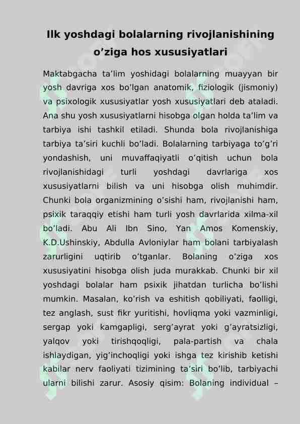 Ilk yoshdagi bolalar rivojlanishi