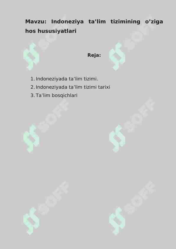 Indoneziya ta'lim tizimining o'ziga hosligi