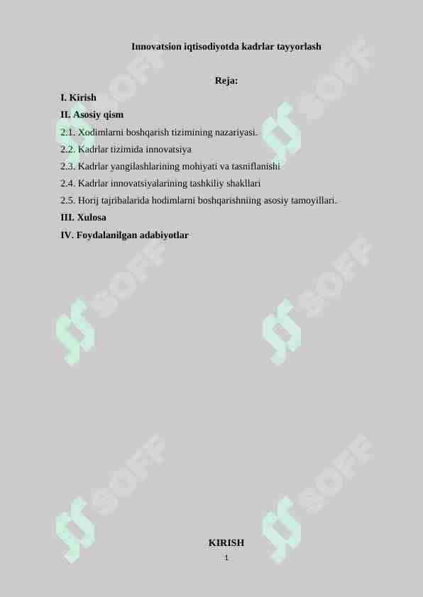 Innovatsion iqtisodiyotda kadrlar tayyorlash