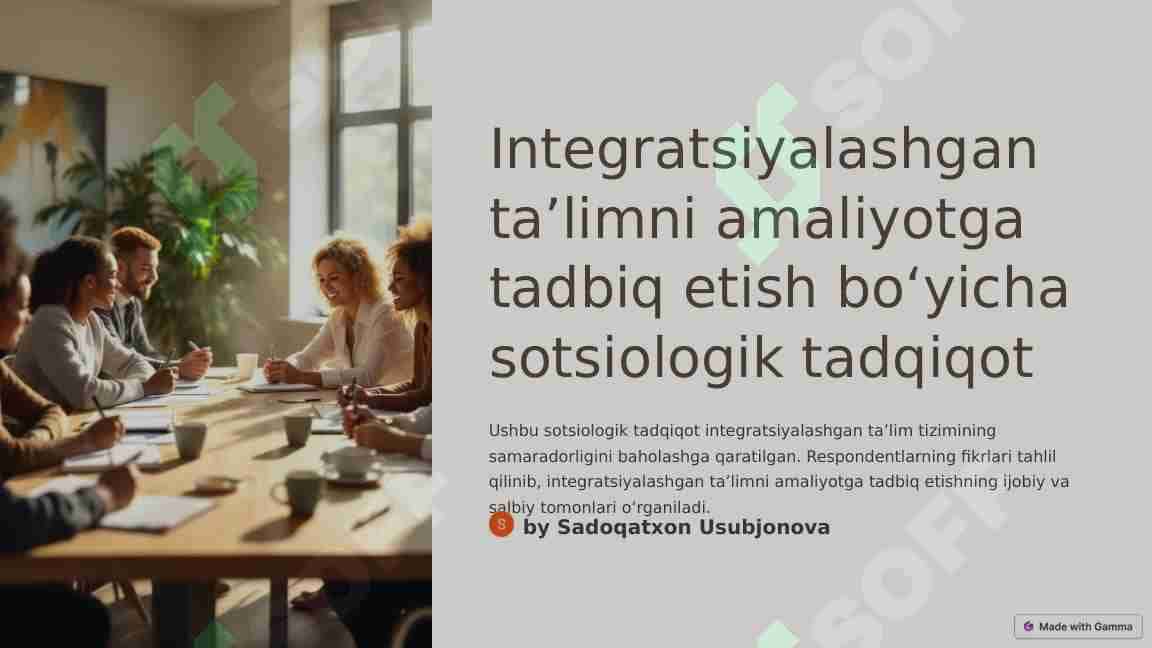 Integratsiyalashgan talimni amaliyotga tadbiq-etish boyicha sotsiologik-tadqiqot