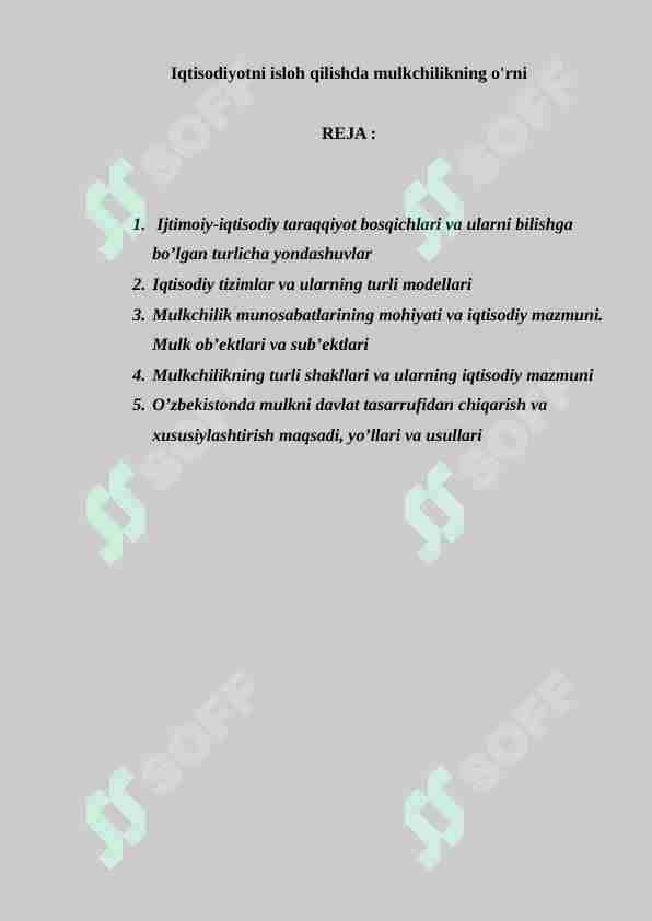 Iqtisodiyotni isloh qilishda mulkchilikning o'rni
