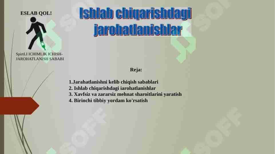 Ishlab chiqarishda jarohatlanish birinchi yordam