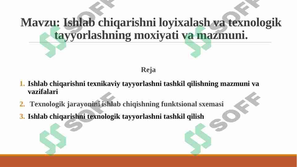 Ishlab chiqarishni loyixalash va texnologik tayyorlashning moxiyati va mazmuni
